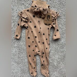 Kids Heart Print One Piece matching headband